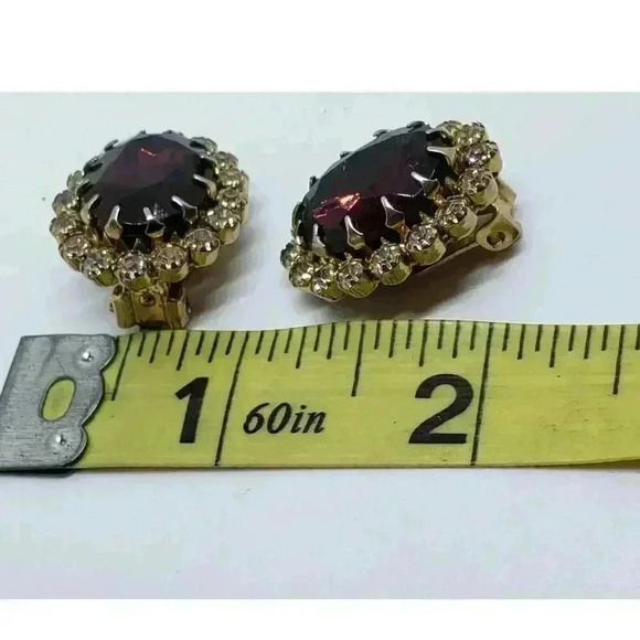 Vintage Earrings BIG PURPLE Faceted Rhinestone Clear Stones Clips Austria - Picture 6 of 7
